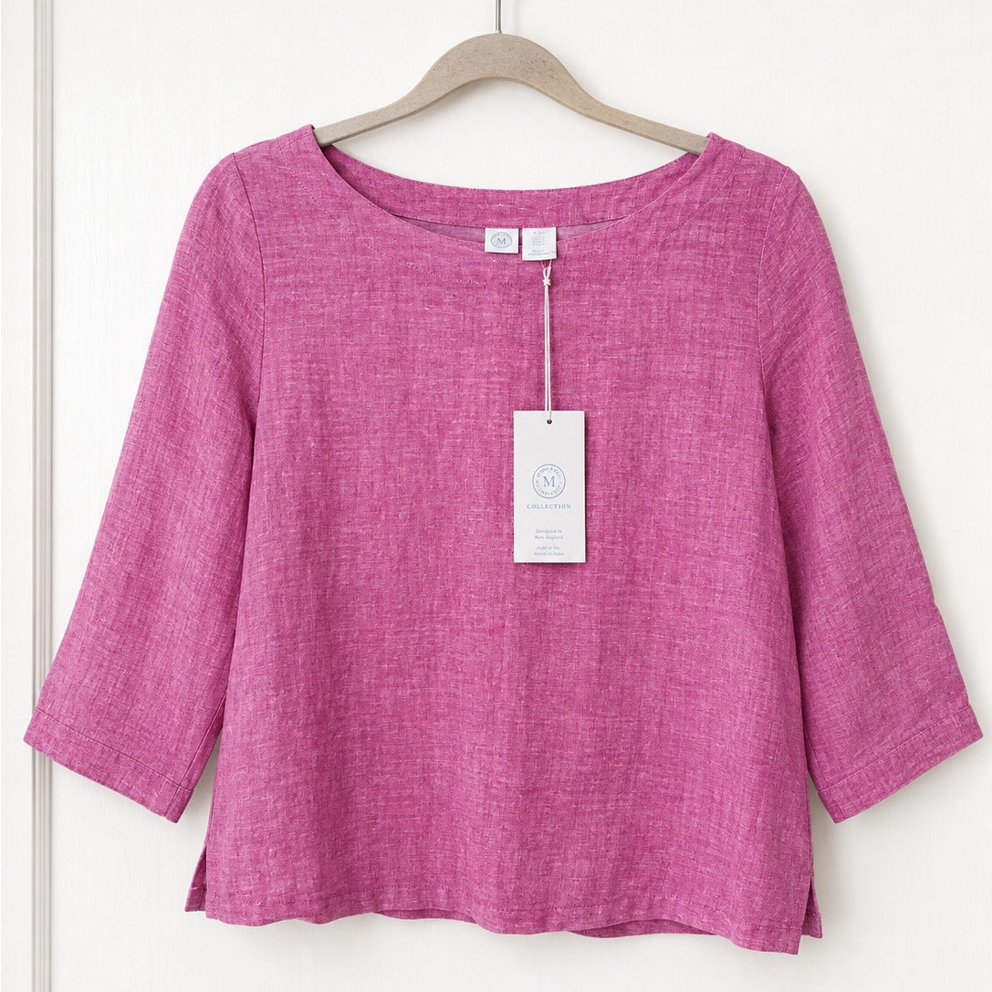 Martha Stewart Collection 100 Linen Pink Blouse Womens Nwt 34 Sleeve Top Martha Stewart Collection 100 Linen Pink Blouse Womens Nwt 34 Sleeve Top